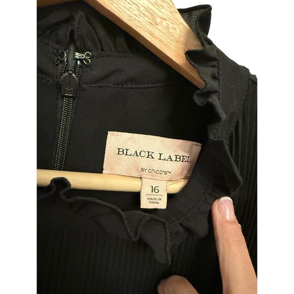 Black Label by Chico’s Size 16‎ Black Sleeveless Pleated Midi Dress Mock Neck - Picture 4 of 4